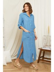 Rodier Lin Lniana sukienka w kolorze błękitnym rozmiar: XL/XXL. Niebieskie sukienki Rodier Lin, na co dzień, xl, bez wzorów, ze lnu, bez kołnierzyka, bez ramiączek, maxi, proste. Za 175.67 zł.