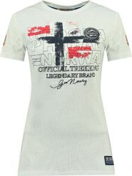 Geographical Norway Koszulka "Jarry" w kolorze białym rozmiar: M. Białe bluzki Geographical Norway, m, bez wzorów, z bawełny, bez kołnierzyka, bez ramiączek. Za 57.06 zł.