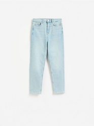 Jeansy mom slim - niebieski. Niebieskie jeansy Reserved, bez wzorów. Za 139.99 zł.