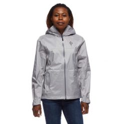 Kurtka turystyczna przeciwdeszczowa damska Black Diamond Treeline Rain Shell. Szare kurtki sportowe Black Diamond, s, bez wzorów, bez kaptura, trekkingowe. Za 305.99 zł.