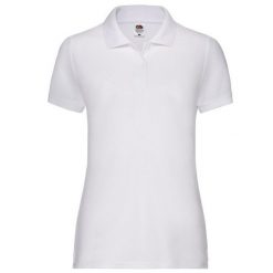 Koszulka Polo Damska 65/35. Białe koszulki polo FRUIT OF THE LOOM, s, bez wzorów, bez kołnierzyka, bez ramiączek. Za 63.99 zł.