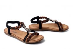 Artiker Relaks 58C0739 BLACK/LEOPARD, sandały damskie. Czarne sandały Artiker Relaks, bez wzorów, bez obcasa, na płaskiej podeszwie, bez zapięcia. Za 119.90 zł.