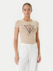 Guess T-Shirt W5YI13 J1314 Beżowy Regular Fit. Brązowe t-shirty Guess, m, z aplikacjami, z bawełny, bez kołnierzyka, bez ramiączek. Za 88.00 zł.