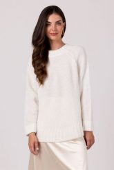 Sweter Oversize z Nietoperzowym Rękawem - Biały. Białe swetry MOE, uniwersalny, bez wzorów, z materiału, bez ramiączek. Za 201.90 zł.
