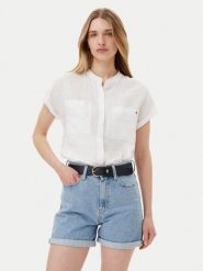 Tommy Hilfiger Koszula WW0WW44715 Biały Regular Fit. Białe koszule TOMMY HILFIGER, bez wzorów, ze lnu, bez kołnierzyka, bez ramiączek. Za 239.99 zł.