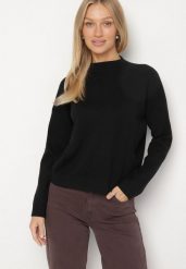 Czarny Gładki Sweter o Pudełkowym Kroju ze Stójką Unessa. Czarne swetry Born2be, l, bez wzorów, z jeansu, bez ramiączek. Za 79.99 zł.