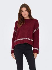 ONLY Sweter w kolorze bordowym rozmiar: M. Czerwone swetry Only, m, bez wzorów, bez ramiączek. Za 150.02 zł.