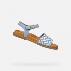 Sandały GEOX D ADELASH Niebieski. Brązowe sandały Geox, bez wzorów, ze skóry, bez obcasa, bez zapięcia. Za 434.99 zł.