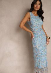 Niebieska Sukienka o Taliowanym w Kwiatowy Wzór Lirandra. Niebieskie sukienki Renee, na imprezę, m, bez wzorów, z wiskozy, eleganckie, bez kołnierzyka, bez ramiączek, maxi. Za 74.99 zł.
