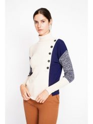 ASSUILI Sweter w kolorze kremowo-granatowym rozmiar: 42. Brązowe swetry Assuili, bez wzorów, bez ramiączek. Za 139.20 zł.