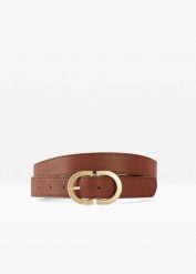 Pasek z elegancką sprzączką. Brązowe paski bonprix, bez wzorów, ze skóry, eleganckie. Za 44.99 zł.