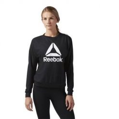 Bluza treningowa damska Reebok Workout Ready Activchill Crew Neck. Czarne bluzy Reebok, m, bez wzorów, bez kaptura. Za 313.00 zł.
