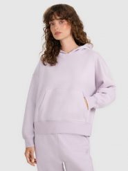 4F Bluza dresowa nierozpinana z kapturem damska - fioletowa XL. Fioletowe bluzy 4f, uniwersalny, bez wzorów, z bawełny, z kapturem. Za 159.99 zł.