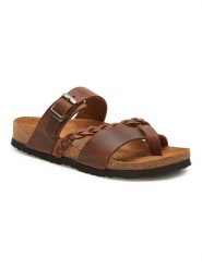 Comfortfusse Skórzane japonki w kolorze brązowym rozmiar: 37. Brązowe klapki Comfortfüße, bez wzorów, z nubiku, z otwartym noskiem, bez obcasa. Za 223.99 zł.