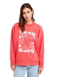 Bluza dla Kobiety LINEUP TERRY Czerwony. Czerwone bluzy Roxy, m, bez wzorów, z bawełny, bez kaptura. Za 174.99 zł.