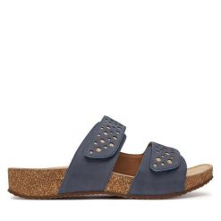 Klapki Josef Seibel. Niebieskie klapki Josef Seibel, bez wzorów, bez obcasa. Za 389.99 zł.