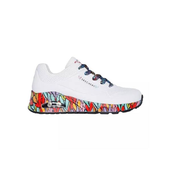 Buty sportowe Sneakersy damskie, Uno - Ravaged Love. Białe obuwie sportowe Skechers, bez zapięcia, trekkingowe. Za 399.99 zł.