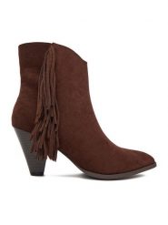 DeeZee Botki CEO-R25AW09076 Brązowy. Brązowe botki DeeZee, bez wzorów, z materiału, bez obcasa, na słupku, bez zapięcia. Za 199.99 zł.
