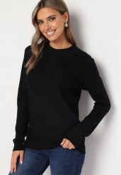 Granatowy Sweter z Bawełną Ozdobiony Cyrkoniami Irinaelle. Niebieskie swetry Born2be, l, bez wzorów, z bawełny, bez ramiączek. Za 69.99 zł.