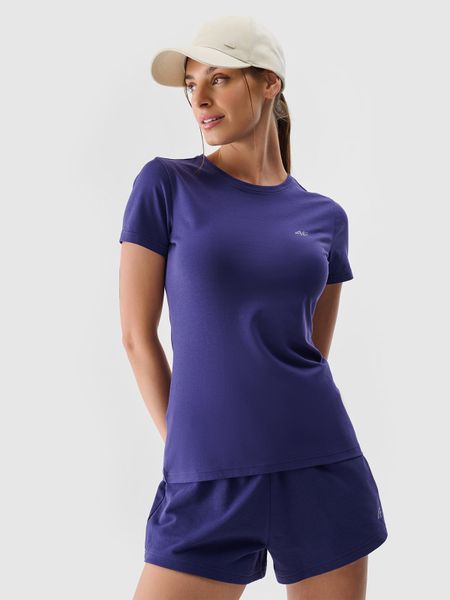 4F T-shirt slim gładki damski - granatowy M. Niebieskie t-shirty 4f, m, bez wzorów, z bawełny, bez kołnierzyka, bez ramiączek. Za 39.99 zł.