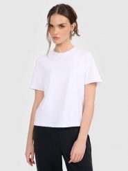 4F T-shirt regular gładki damski - biały XXL. Białe t-shirty 4f, uniwersalny, bez wzorów, z bawełny, bez kołnierzyka, bez ramiączek. Za 69.99 zł.