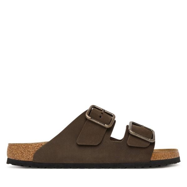 Klapki Birkenstock. Brązowe klapki Birkenstock, bez wzorów, bez obcasa. Za 674.99 zł.