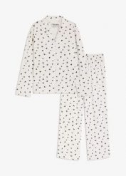 Piżama oversize z guzikami. Białe piżamy bonprix, bez wzorów, bez ramiączek. Za 104.99 zł.