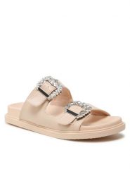 DeeZee Klapki E566-40 Beżowy. Brązowe klapki DeeZee, bez wzorów, ze skóry, bez obcasa. Za 139.99 zł.