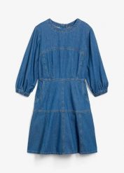 Sukienka dżinsowa z czystej bawełny. Niebieskie sukienki bonprix, bez wzorów, z bawełny, bez kołnierzyka, bez ramiączek, rozkloszowane. Za 144.99 zł.
