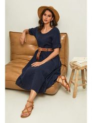 Joséfine Lniana sukienka "Gustav" w kolorze granatowym rozmiar: M. Niebieskie sukienki Joséfine, m, bez wzorów, ze lnu, bez kołnierzyka, bez ramiączek, midi, rozkloszowane. Za 195.99 zł.