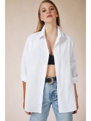 Happiness Istanbul Bluzka w kolorze białym rozmiar: 38. Białe bluzki Happiness Istanbul, bez wzorów, bez kołnierzyka, bez ramiączek. Za 52.17 zł.