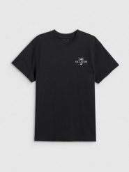 4F T-shirt loose z nadrukiem damski - czarny M. Czarne t-shirty 4f, m, bez wzorów, z bawełny, bez kołnierzyka, bez ramiączek. Za 69.99 zł.