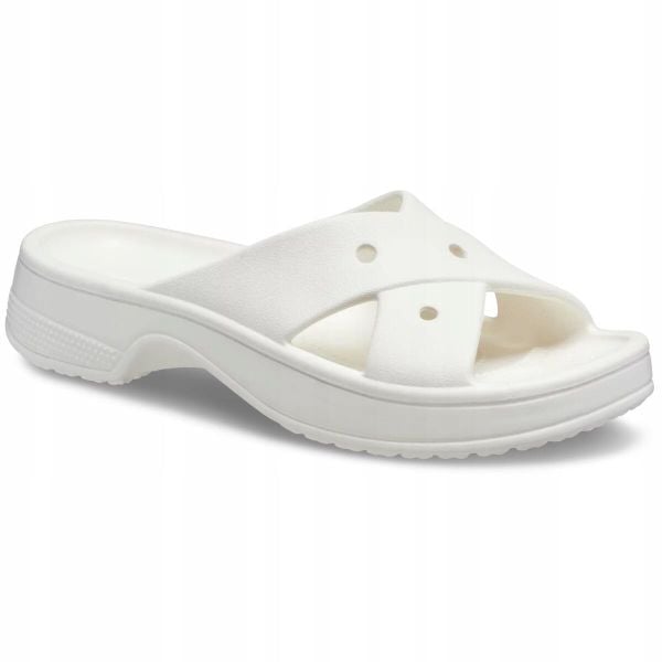 Klapki Dla Dorosłych Crocs Classic Cross Strap. Białe klapki Crocs, bez wzorów, z materiału, bez obcasa. Za 159.99 zł.
