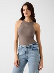 Guess T-Shirt 180724 Brązowy Classic Fit. Brązowe t-shirty Guess, s, z aplikacjami, bez kołnierzyka, bez ramiączek. Za 174.99 zł.
