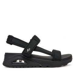 Sandały Skechers. Czarne sandały Skechers, bez wzorów, bez obcasa, na koturnie, bez zapięcia. Za 229.99 zł.
