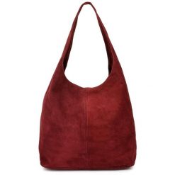 Worek A4 skórzany bordowy U35. Czerwone torebki klasyczne bez wzorów, z materiału, na ramię, duże, zamszowe, bez dodatków. Za 159.99 zł.