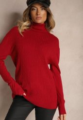 Bordowy Prążkowany Golf z Bawełną o Klasycznym Kroju Inoriaea. Czerwone golfy Renee, uniwersalny, bez wzorów, z bawełny, bez ramiączek. Za 69.99 zł.