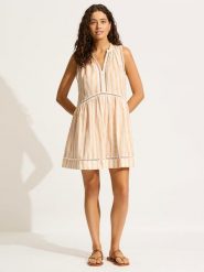 Seafolly Sukienka w kolorze brzoskwiniowym rozmiar: XL. Pomarańczowe sukienki Seafolly, na co dzień, xl, bez wzorów, z bawełny, bez kołnierzyka, bez ramiączek, mini, proste. Za 220.12 zł.