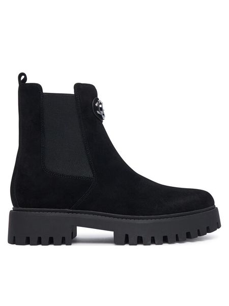 Guess Sztyblety FLTF2D SUE10 Czarny. Czarne botki Guess, z aplikacjami, ze skóry, bez obcasa, na płaskiej podeszwie, bez zapięcia. Za 674.99 zł.