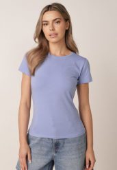 Niebieski T-shirt Perirea. Niebieskie t-shirty Born2be, l, bez wzorów, z dzianiny, bez kołnierzyka, bez ramiączek. Za 39.99 zł.