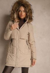 Beżowa Klasyczna Kurtka Parka z Kapturem z Futrem Nalisava. Brązowe kurtki Renee, l, z dzianiny, klasyczne, z kapturem. Za 319.99 zł.
