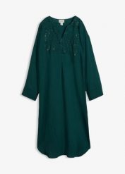 Lekka sukienka kaftanowa z ozdobną aplikacją. Czerwone sukienki bonprix, z aplikacjami, bez kołnierzyka, bez ramiączek. Za 74.99 zł.