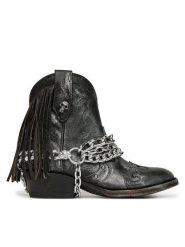 NEW ROCK Kowbojki M-WSTM003TES-S1 Czarny. Czarne botki NEW ROCK, bez wzorów, ze skóry, bez obcasa, na płaskiej podeszwie, bez zapięcia. Za 1,879.00 zł.