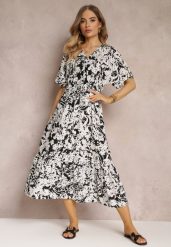Czarno-Biała Sukienka Humina. Czarne sukienki Renee, na co dzień, l, bez wzorów, z wiskozy, eleganckie, bez kołnierzyka, bez ramiączek, midi, rozkloszowane. Za 59.99 zł.