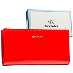 Czerwony, duży portfel damski ze skóry ekologicznej zamykany suwakiem i zatrzaskiem - Rovicky. Czerwone portfele ROVICKY, bez wzorów, ze skóry ekologicznej. Za 69.99 zł.