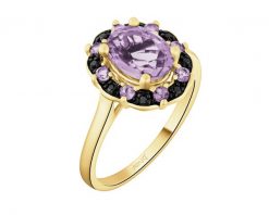 Pierścionek z żółtego złota z czarnymi brylantami i ametystami - próba 585. Czarne pierścionki Apart, z ametystem, złote. Za 3,759.00 zł.
