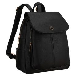 Mały plecak damski z klapką czarny ze skóry ekologicznej miejski Peterson PTN MBP-14-F19. Czarne plecaki Peterson, bez wzorów, ze skóry ekologicznej. Za 87.99 zł.