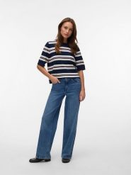 Vero Moda Sweter w kolorze granatowo-białym rozmiar: L. Białe swetry Vero Moda, l, bez wzorów, z materiału, bez ramiączek. Za 60.99 zł.