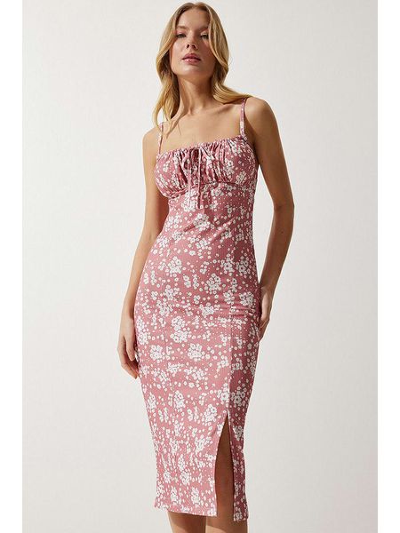 Happiness Istanbul Sukienka w kolorze jasnoróżowo-kremowym rozmiar: 38. Brązowe sukienki Happiness Istanbul, bez wzorów, bez kołnierzyka, bez ramiączek, midi. Za 78.28 zł.