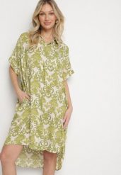 Ciemnozielona Pudełkowa Sukienka Koszulowa z Wiskozy w Ornamentalny Print Vanisse. Zielone sukienki Born2be, na co dzień, na lato, l, bez wzorów, z wiskozy, bez kołnierzyka, bez ramiączek, mini, koszulowe. Za 74.99 zł.
